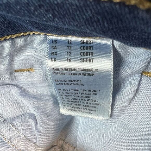 American Eagle Skinny Kick Bootcut Jeans Size 12 Short Super Stretch Whiskers - Picture 5 of 10